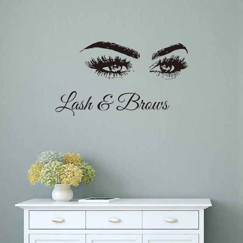 New Lash & Brows English Eye Wall Sticker for Bedroom Wall Decoration PVC Self-Adhesive Sticker Wholesale