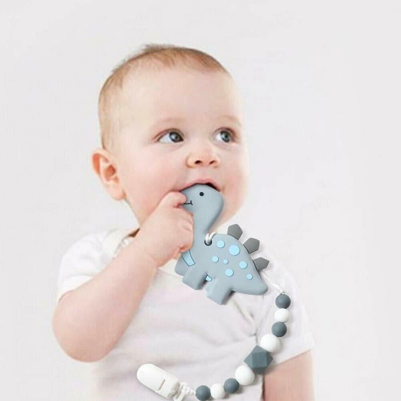Baby dinosaur teether food grade silicone baby teether cartoon chewing gum children's molar stick toy mother and baby supplies