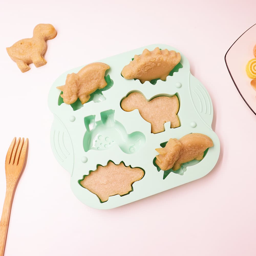 DIY Platinum Silicone Dinosaur Rice Cake Mold 6-Cavity Baking Tools Baby Complementary Food Molds Non-Toxic Eco-Friendly
