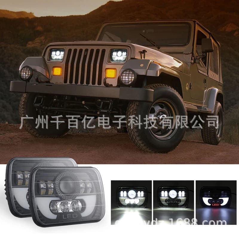 Suitable for Jeep Wrangler TJ Cherokee Headlight 5x7 Square Light 7 Inch Square Light Truck Headlight Pickup Modification Light