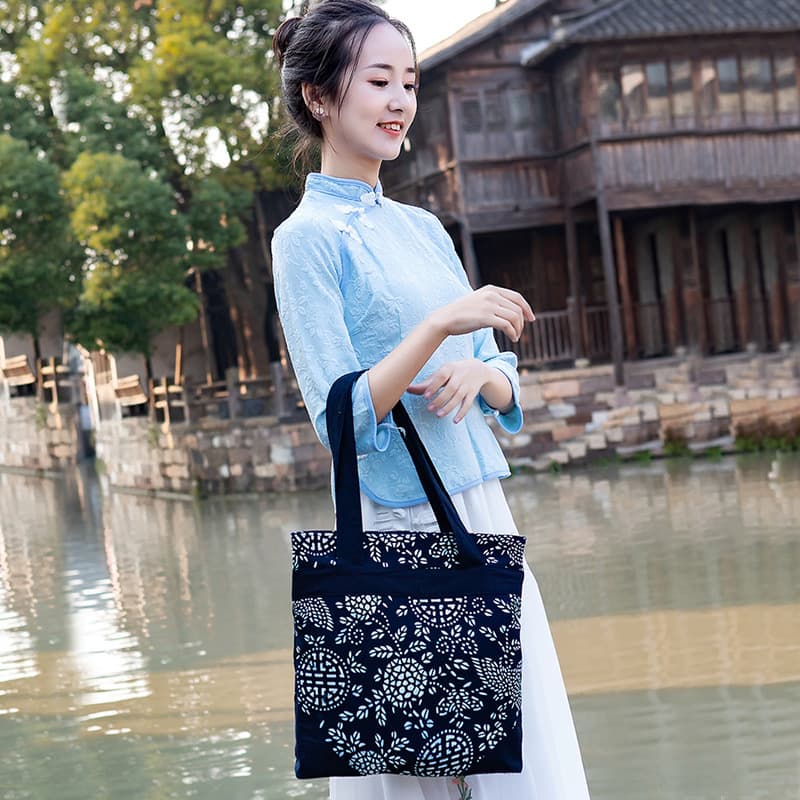 Backpack casual blue calico shoulder bag handbag Phoenix ethnic style women's bag Wuzhen blue calico bag