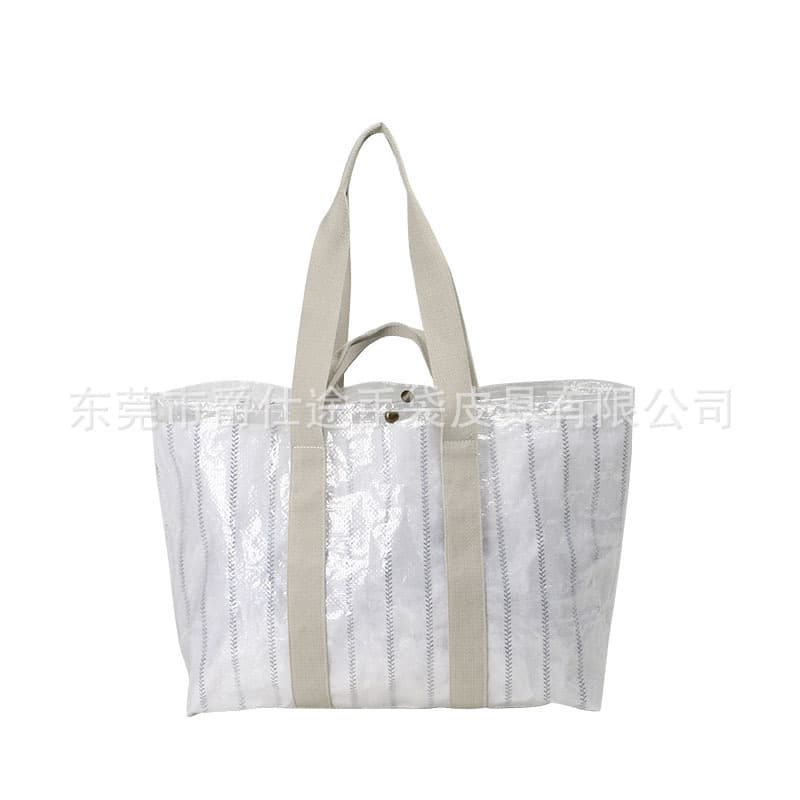 Designer Original PE Woven Shoulder Bag, Eco-friendly Waterproof Woven Tote Bag, White Double-Layer Woven Shopping Bag