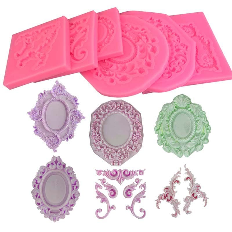 New Flip Sugar Mold Frame Retro Border Embossed Photo Frame Hollow Embossed Border Flip Sugar Silicone Cake Mold