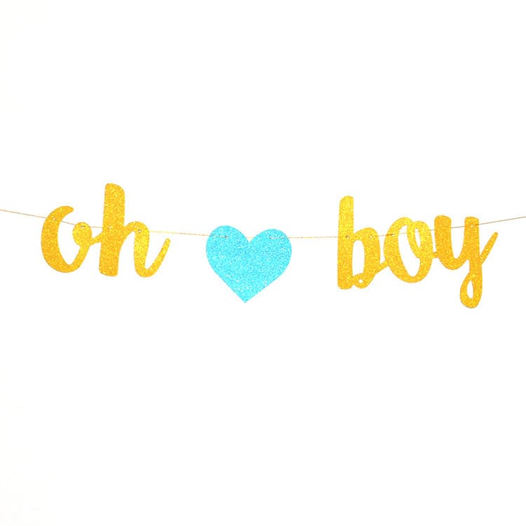 Baby Welcome Party OH baby Glitter Paper Banner Heart Bunting Gender Reveal Party