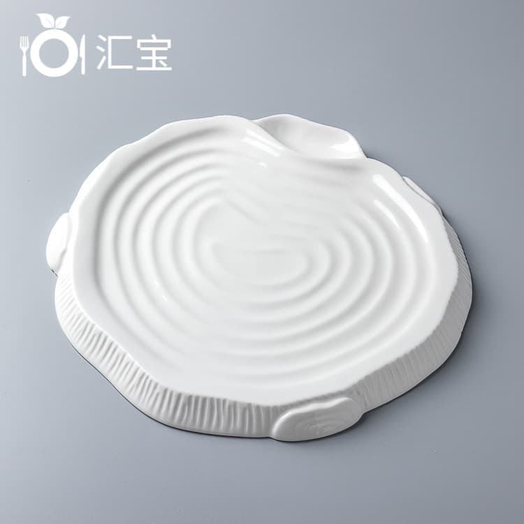Root Carving Textured Round Display Plate 12-Inch Serving Plate for Home Hotel Tableware Western Food Plate