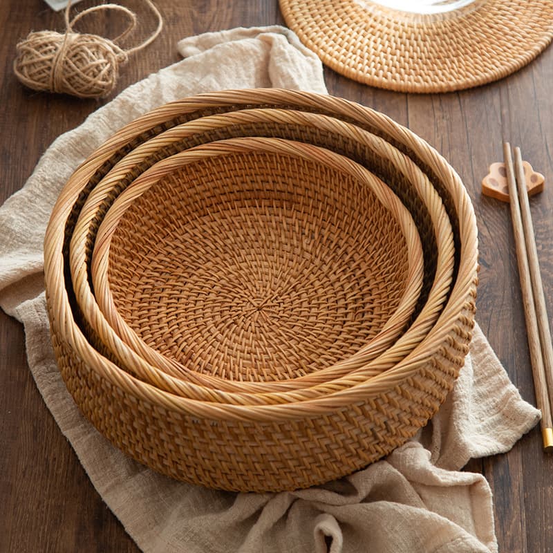 Handmade Wicker Fruit Basket Bread Tray Living Room Storage Basket Simple Style Lemon Tree Brand