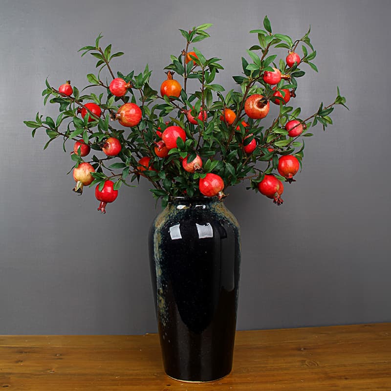 Artificial Pomegranate Branch Fake Flowers Premium Lucky Fruit Chinese-American Style Living Room Floor Vase Entryway Decorative Ornament