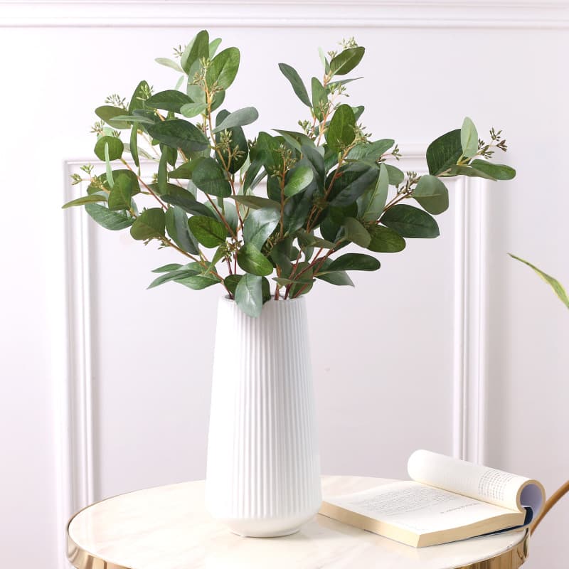 Eucalyptus Artificial Flower with Fruit, Single Branch, Money Leaf, Wedding Decoration, Wholesale Artificial Green Plant