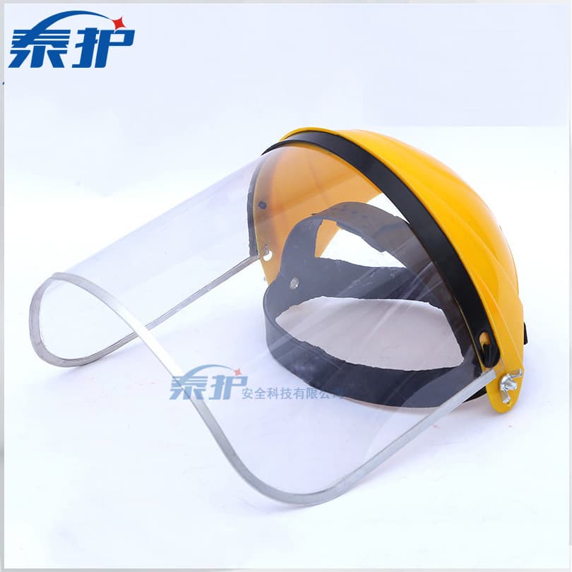 PVC protective face shield, anti-splash headband, fully transparent, acid and alkali resistant, impact resistant, yellow top mask for welders.