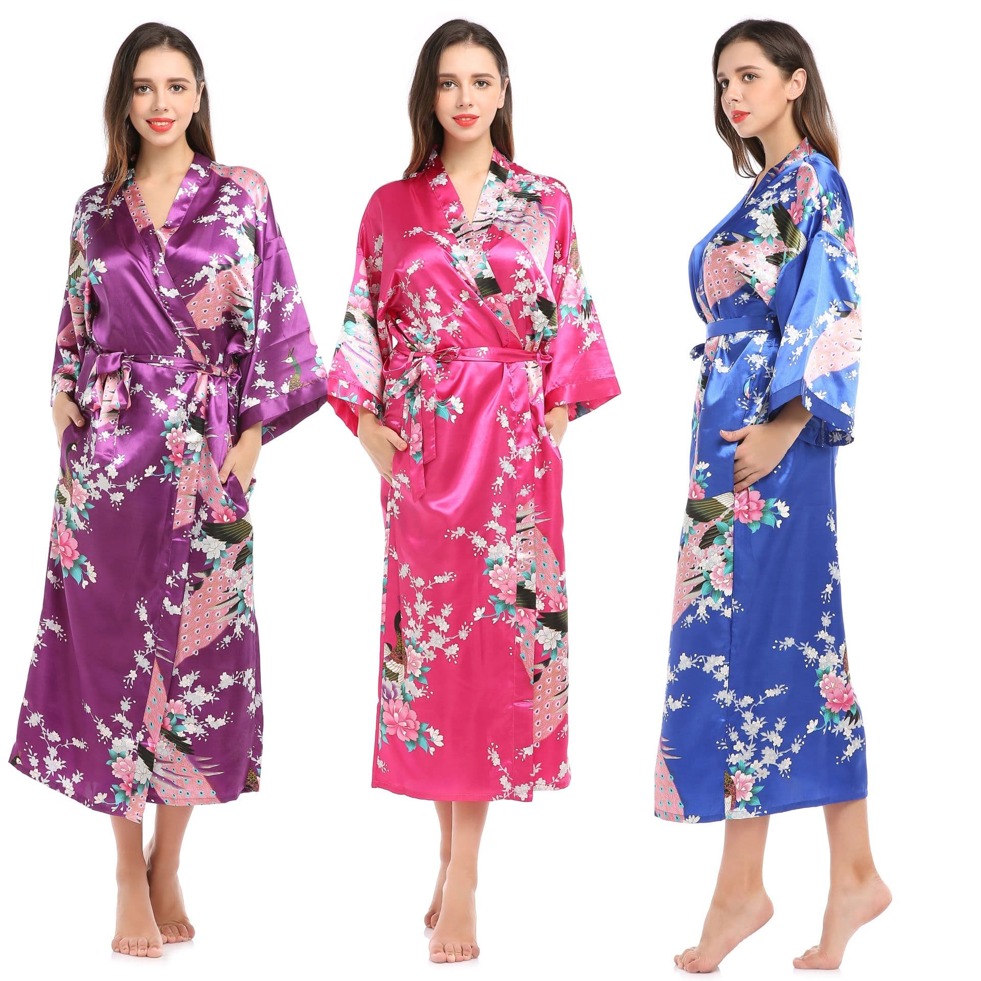 Cross-border foreign trade new style Peacock extra-long summer nightgown with pockets