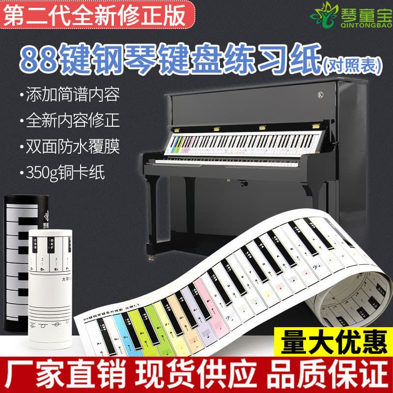 Colorful piano keyboard paper 88-key piano keyboard fingering practice paper key comparison table staff keyboard diagram