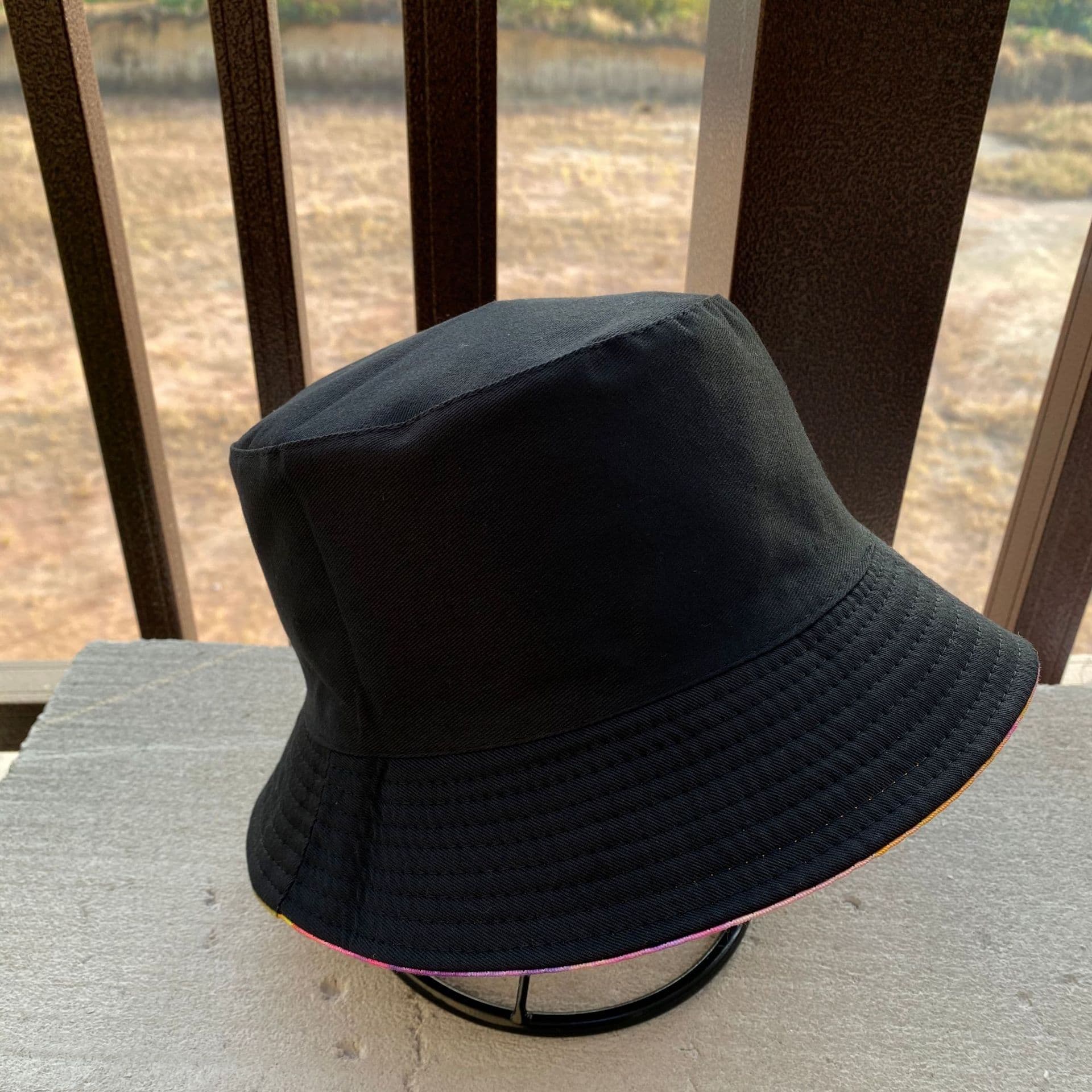 Tie-dye double-sided fisherman's hat, European and American style colorful PET bucket hat, street dance and street photography color-blocked brim hat, custom factory.