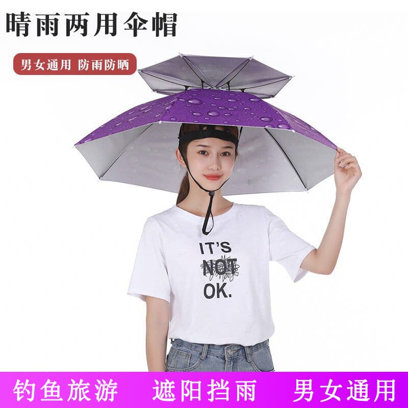 Double-Layer UV Protection Sun Hat Umbrella, Fishing Sunshade Breathable Windproof Hat Umbrella, Tea Picking Head Umbrella Wholesale 77cm