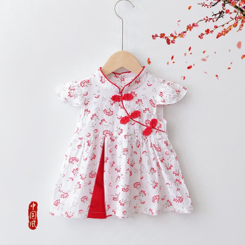 Baby Girl Summer Dress, Thin Chinese-Style Cheongsam for Toddlers, Elegant Princess Dress