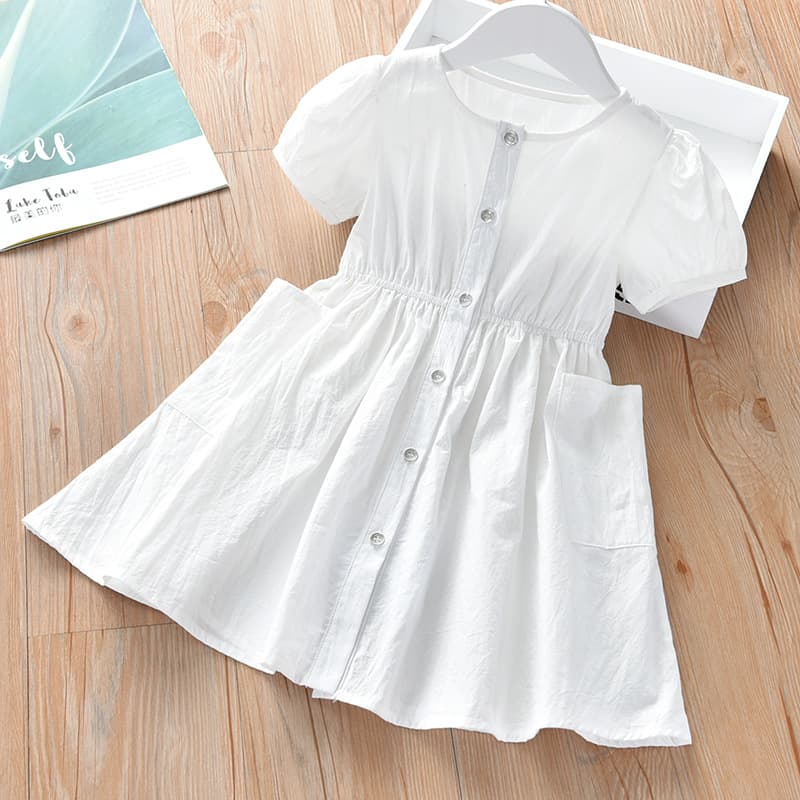 Girls' Dress Street Stall Stock Summer 2025 New Style Baby Solid Color Princess Dress Children's Short Sleeve Dress