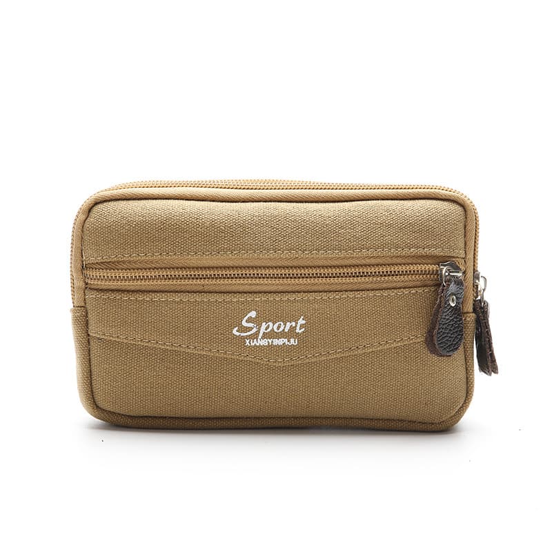 Hot Selling New Men's 6.5-Inch Canvas Phone Waist Bag Horizontal 2/3 Zipper Phone Waist Bag Belt Phone Pouch