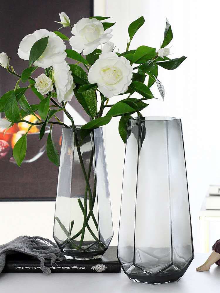 Luxury Geometric Glass Vase Transparent Large Hydroponic Lucky Bamboo Rose Flower Nordic Living Room Floral Arrangement Decoration Gift
