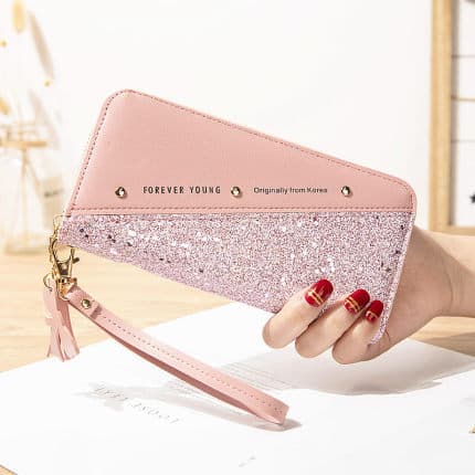 2021 New Ladies Wallet Zipper Clutch Color Blocking Tassel Versatile Card Holder Mobile Phone Bag Korean Style Women's Purse