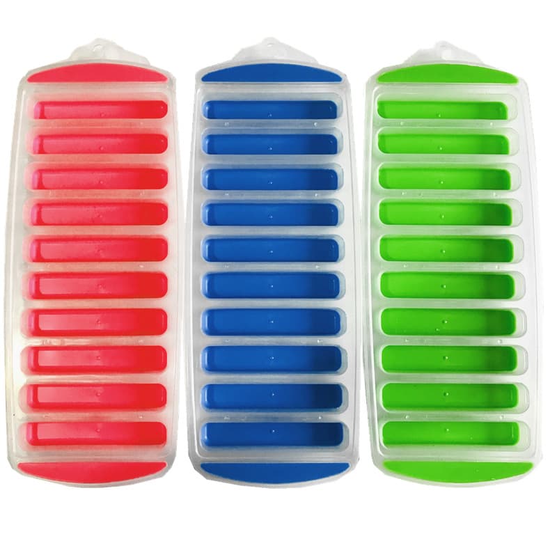 Factory Direct Supply 10-Cell Long Strip Silicone Plastic Ice Cube Tray TPR Ice Maker