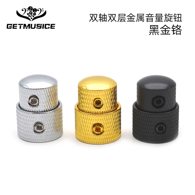 Electric Guitar Double-Layer Metal Volume Knob Bass Dual-Axis Tone Knob String Peg Two-Layer Potentiometer Cap Black Gold Chrome