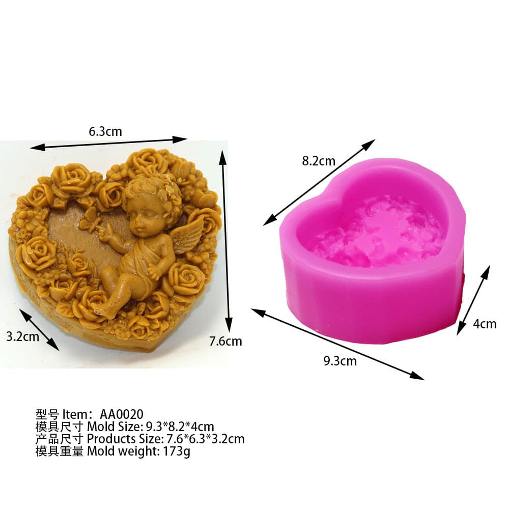 AA020 Heart Shape Silicone Mold Angel Rose Handmade Soap Mold DIY Soap Soap Mold