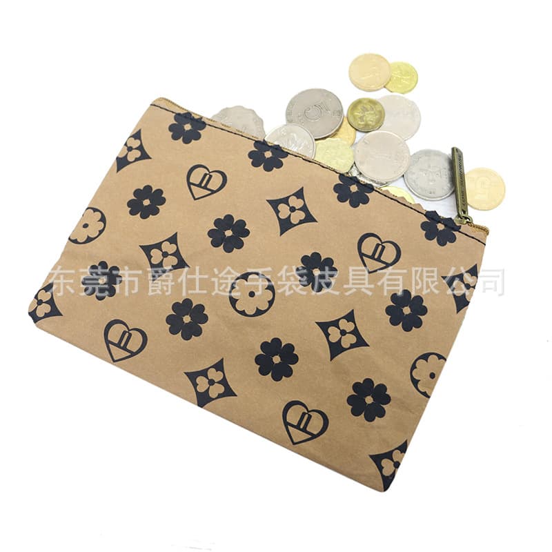 European and American minimalist kraft paper zipper bag, fashionable printed kraft paper clutch, washable kraft paper storage bag