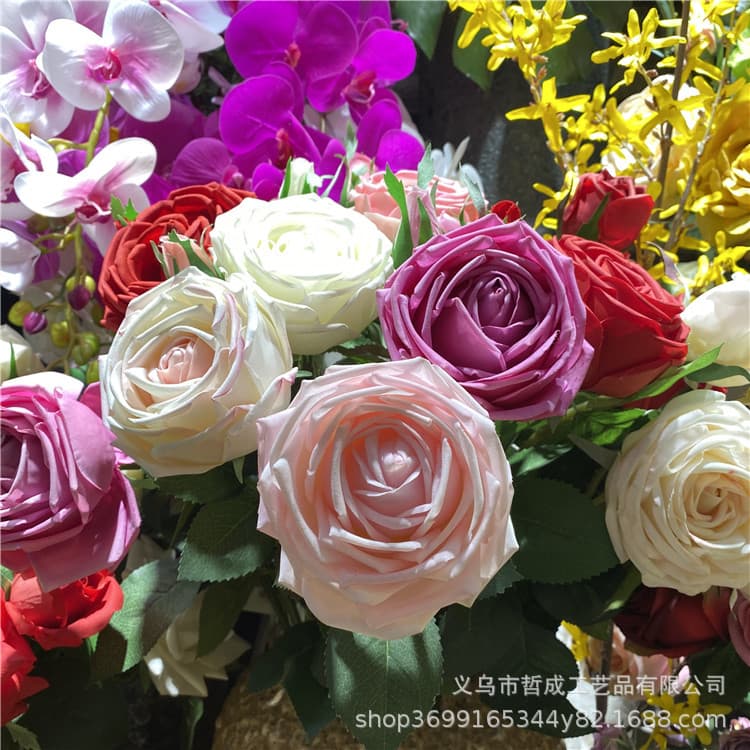 Lifelike! Single Stem Moisturizing Touch Realistic Rose Bouquet Plastic Artificial Flower Silk Flower for Vase Living Room Decoration