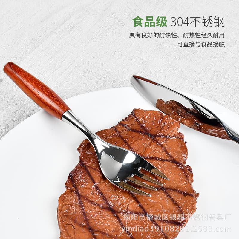 Teak Wood Spoon Knife Fork 304 Stainless Steel Western Dining Cutlery Mirror Finish Set