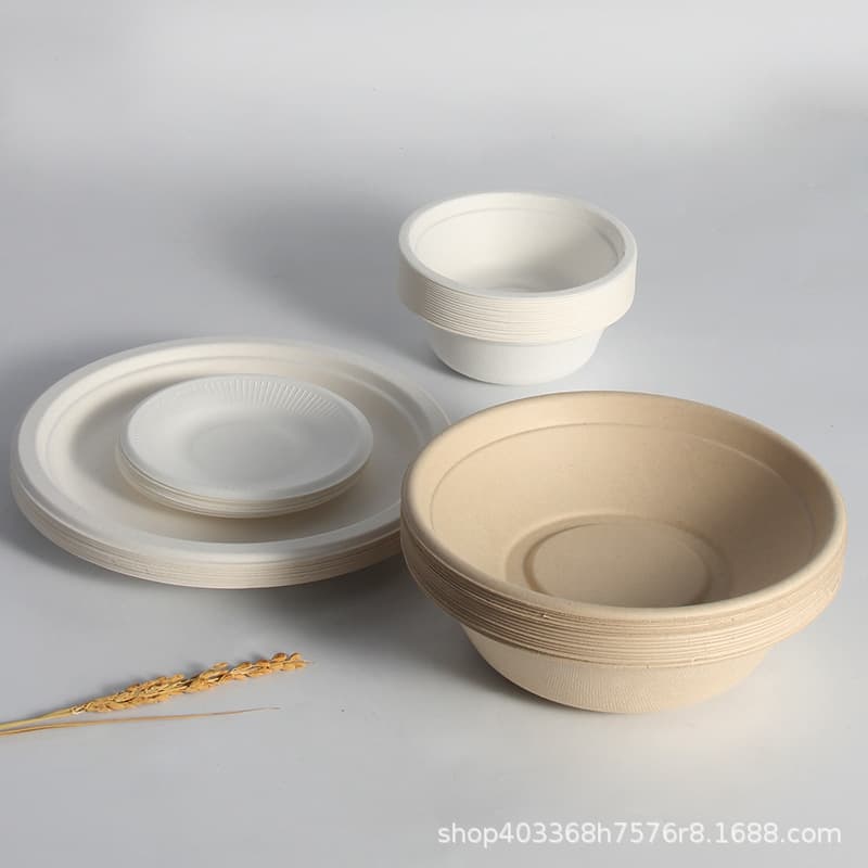 Wholesale Box of Disposable Food-Grade Thickened Eco-Friendly Biodegradable Sugarcane Pulp Round Bowls for Home and Commercial Use