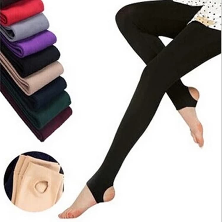 Brushed pants autumn and winter foot stepping one-piece pants 100g g nine-point pants plus velvet women's outer pantyhose sweet high waist slimming