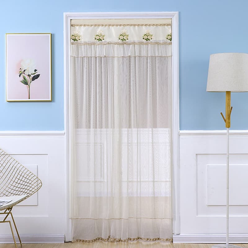 Double-layer gauze door curtain, partition curtain for bedroom, kitchen, bathroom, lace door curtain with dual-use rod pocket and Velcro