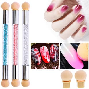 Nail Gradient Brush, Blending Brush, Stippling Brush, Gel Stippling Gel Sponge Brush, Stippling Brush, Dual-Ended, Washable, Replaceable
