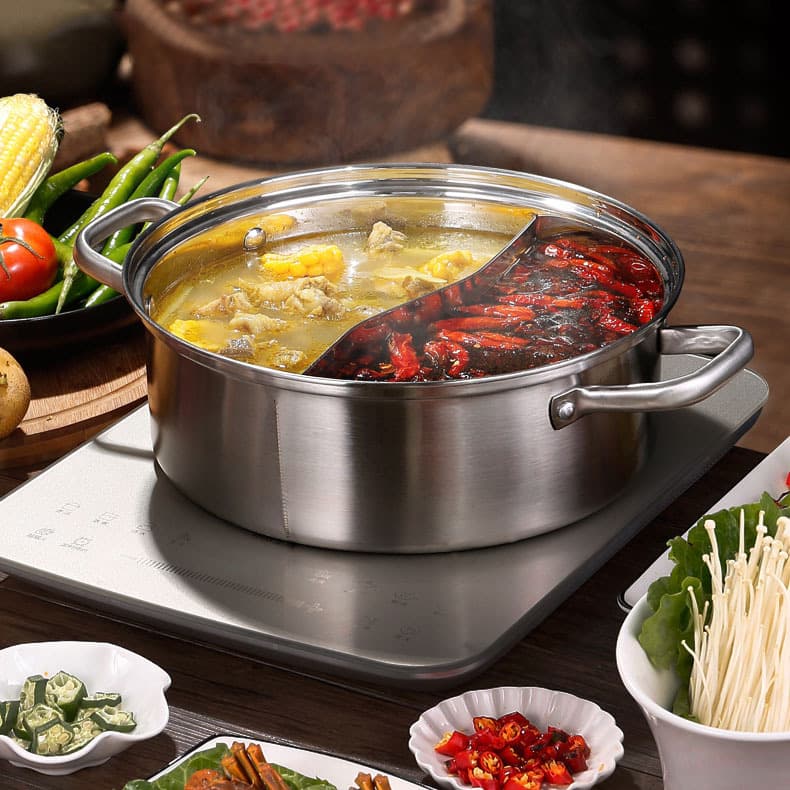 Daily Use Tableware / Hot Pot / Stainless Steel 4-Piece Set with Lid, Spoon, and Fork