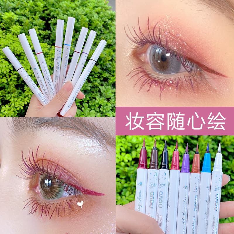 NOVO Colored Eyeliner Pen for Beginners, Smudge-Proof Liquid Eyeliner with Soft Brush, Affordable Makeup for Beginners