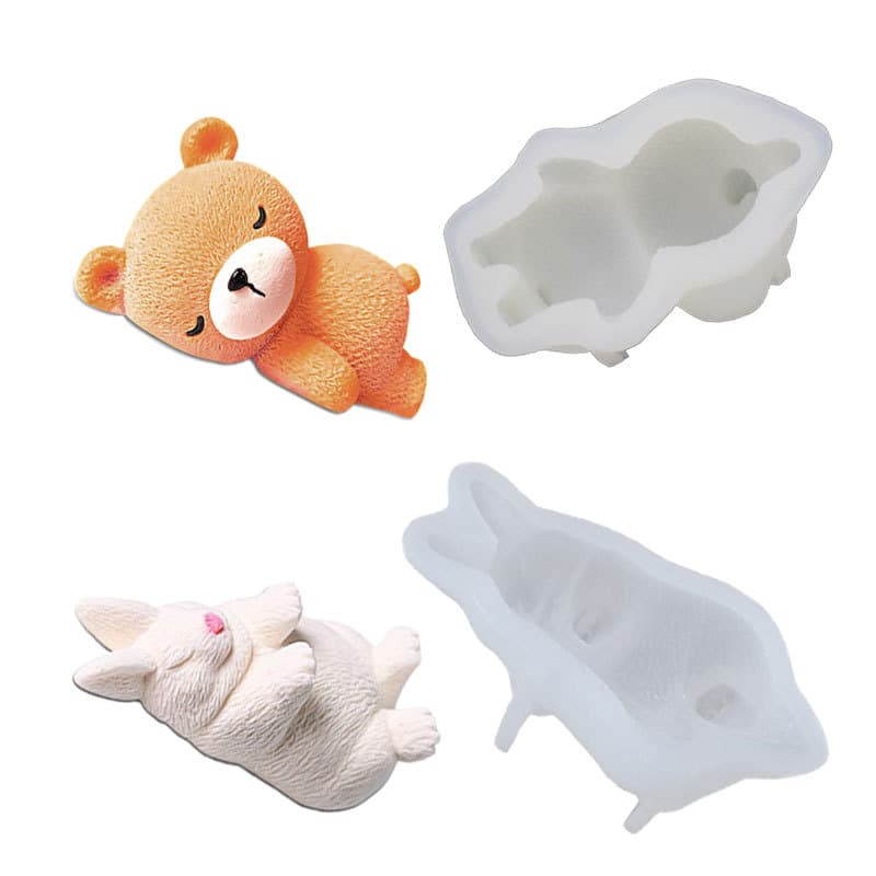 Cute pet salivating pig mousse cake mold, pretending to be a dead rabbit and sleeping bear ice cream pudding mold, lying bear baking cake mold