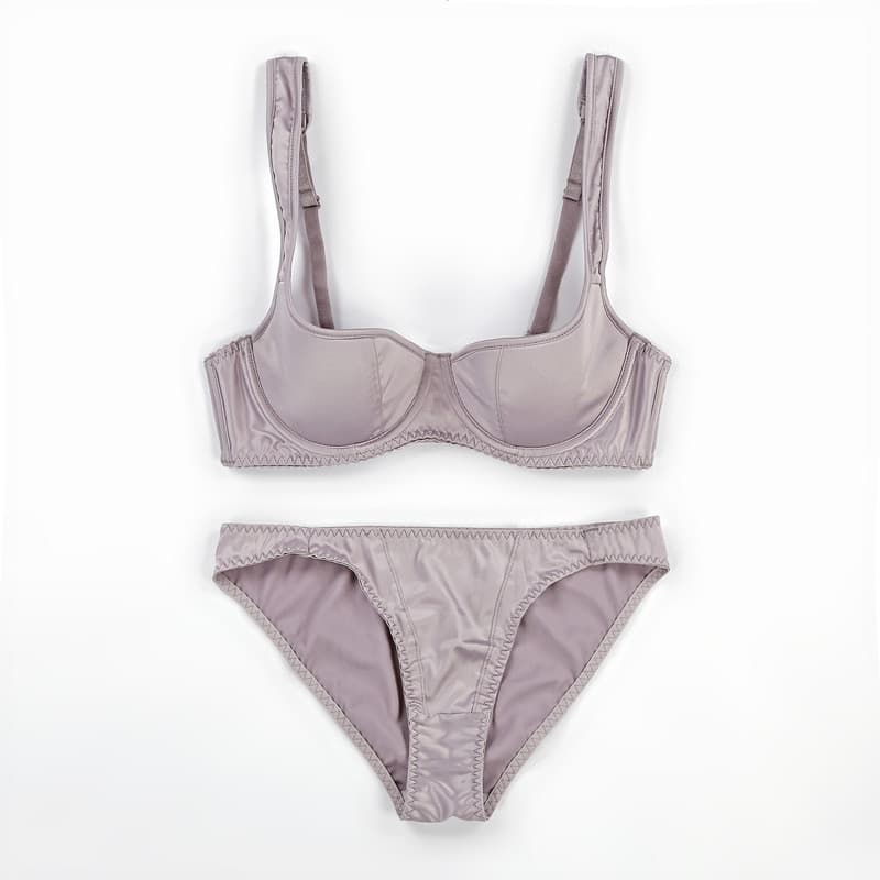 Sheer Cotton Satin Sexy Half-Cup Bra Set for Women, Minimizer for Large Busts, Breathable