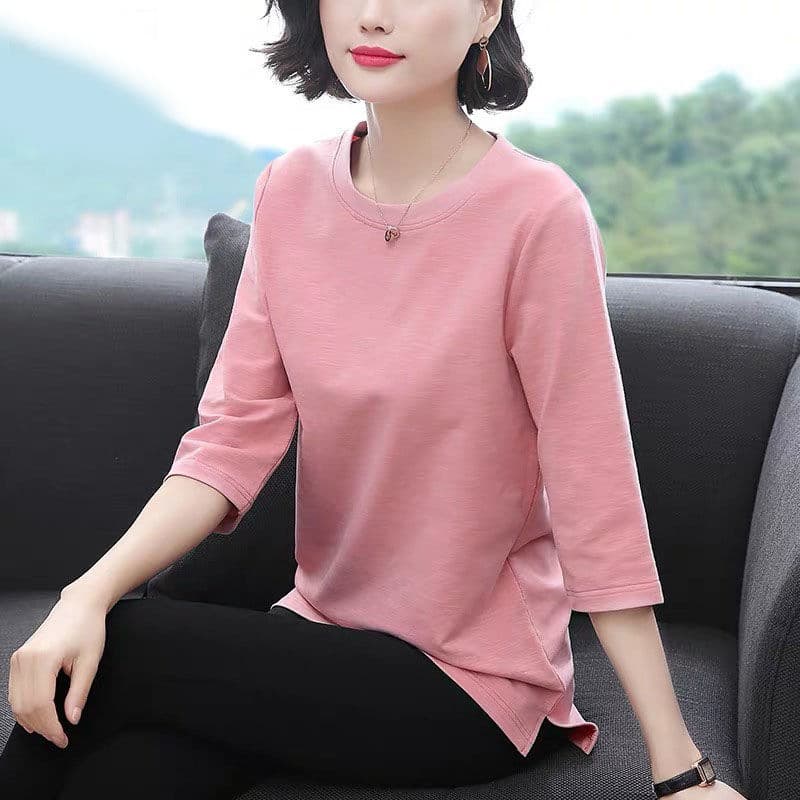 Spring Summer Women's Short Sleeve T-Shirt Long Sleeve Base Shirt Korean Style Seven-Five Sleeve Top Comfortable Casual Commute Style