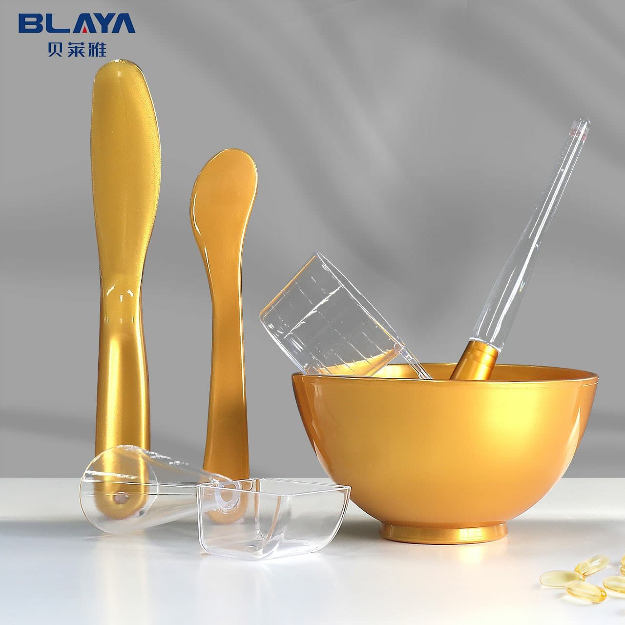 Gold soft glue PVC mask bowl set beauty spa set tool mask adjustment stick brush soft mask powder meter measuring cup