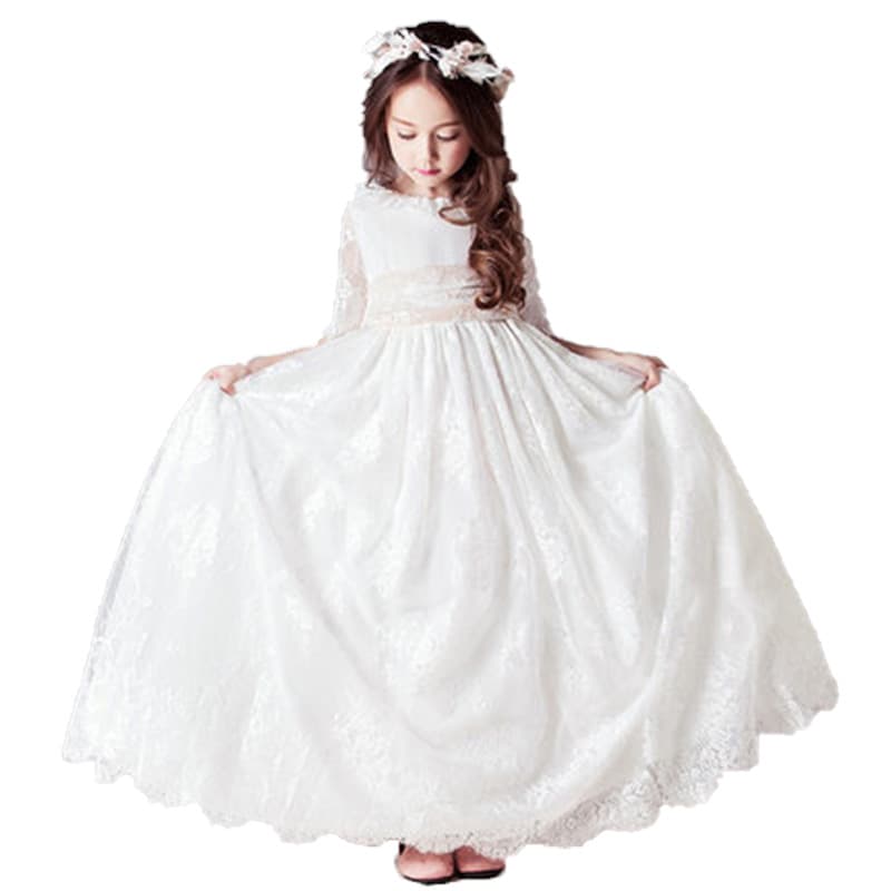 Girls' Formal Dress 2026 Spring New White Sweet Children's Performance Wear Long Princess Dress Dropshipping