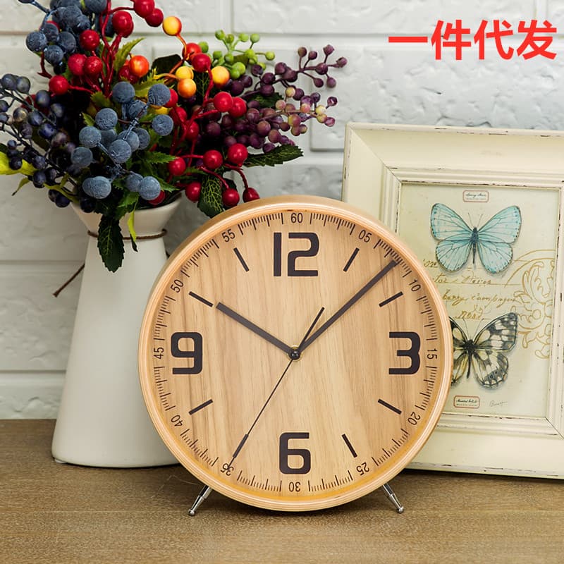 European style wooden silent table clock, living room minimalist decorative pointer clock, desktop creative art solid wood clock wholesale