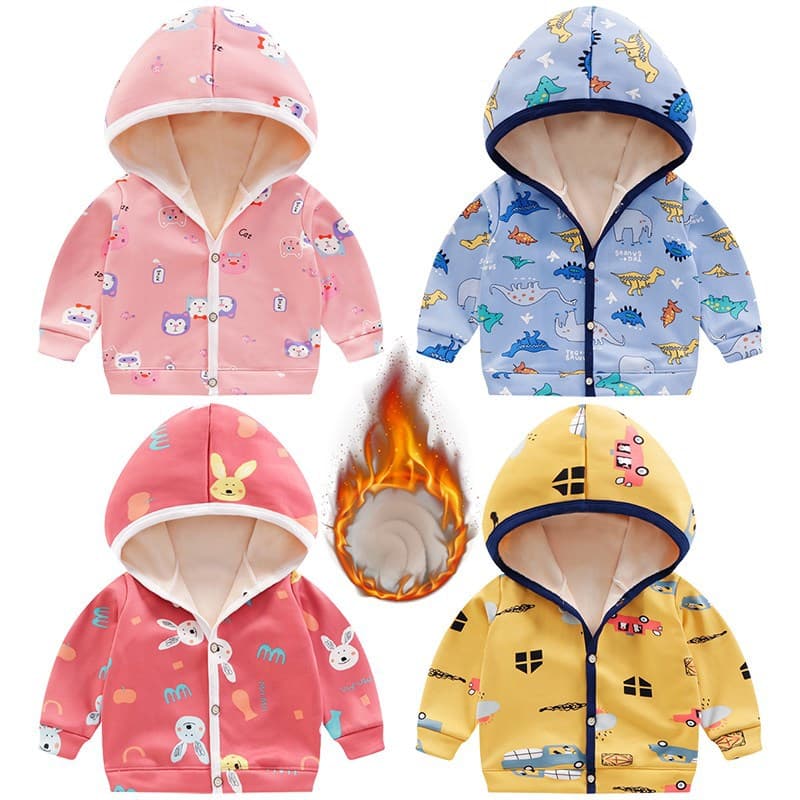 Children's clothing new autumn and winter boys' fleece jacket infant hooded sweater baby girls' cardigan jacket one-piece delivery