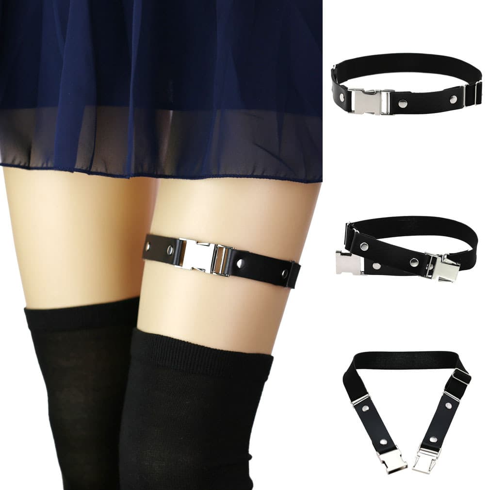 European and American style minimalist alloy buckle garter belt gothic punk creative elastic PU leather adjustable thigh ring