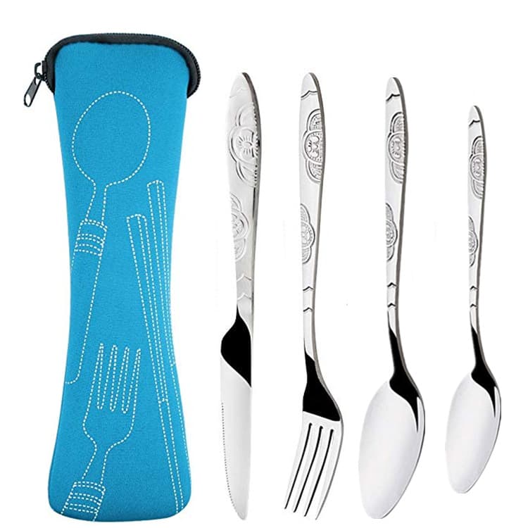 Stainless Steel Western Steak Knife Fork Spoon Creative Cloth Bag Portable Outdoor 4-Piece Set Amazon Source