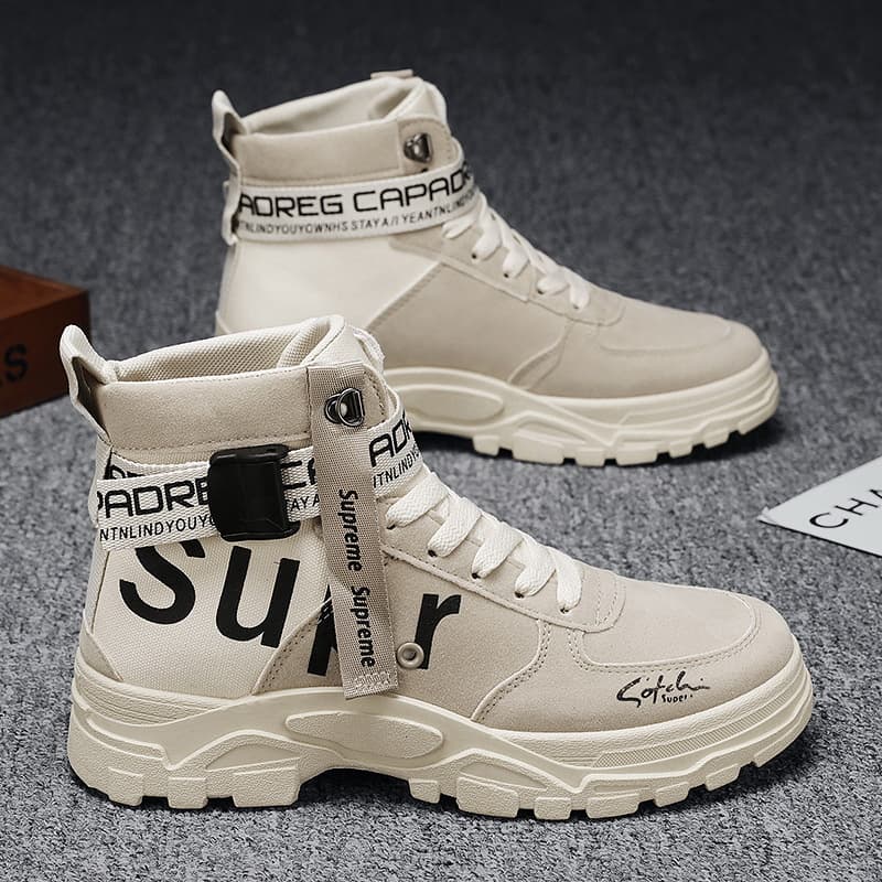 Men's Martin boots 2024 new spring and autumn versatile round toe high-top trendy Martin boots men's military boots men's shoes
