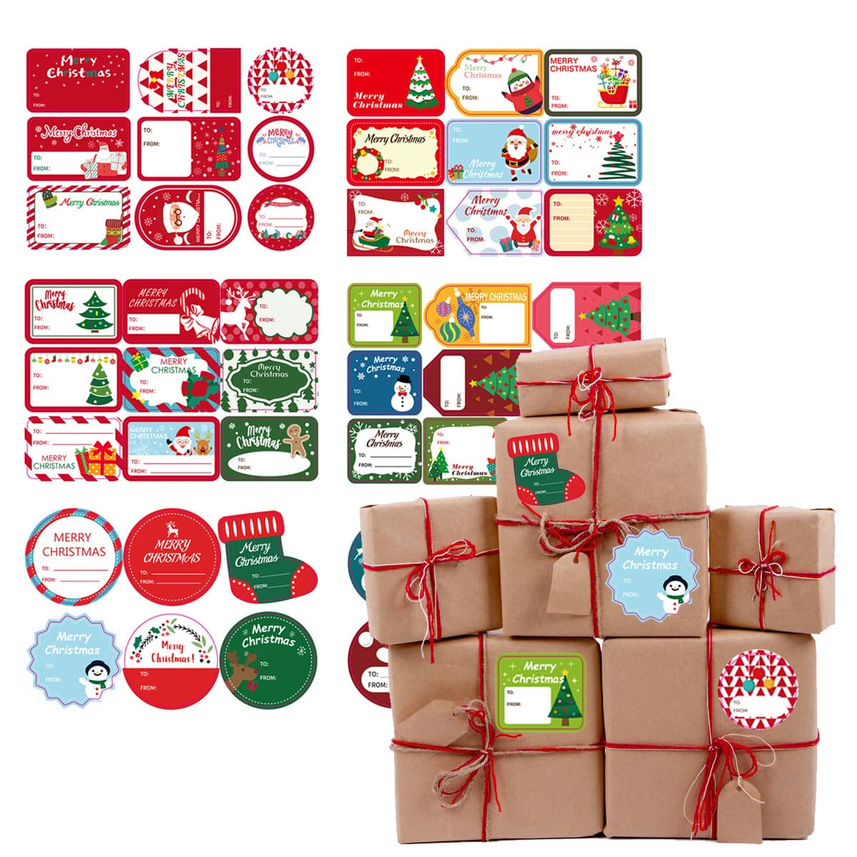 Santa Claus Snowman Christmas Tree Deer Gift Label Sticker Christmas Holiday Party Decoration 13*18cm