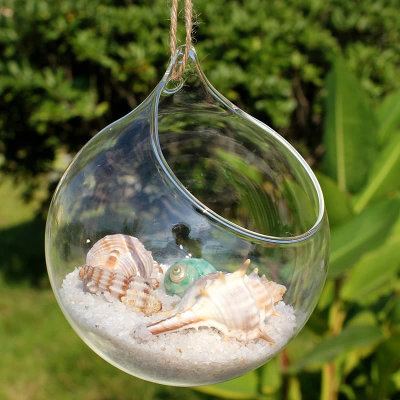 Hanging Glass Vase Wall-Mounted Vase Succulent Planter Transparent Round Hydroponic Hanging Bottle Wedding Supplies