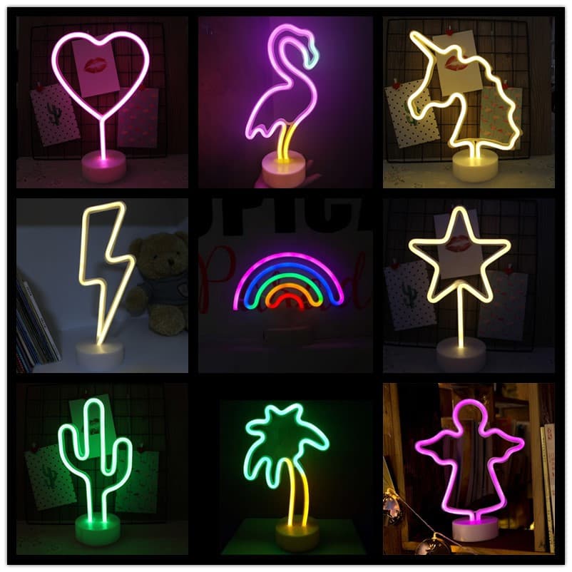 Supply LED Neon Desktop Lightning Love Flamingo Base Bedroom Decorative Light Rainbow Seat Night Light