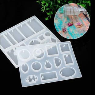 DIY Crystal Resin Handmade Jewelry Water Drop Square Oval Puzzle Mold with Hole for Necklace Pendant Silicone Mold
