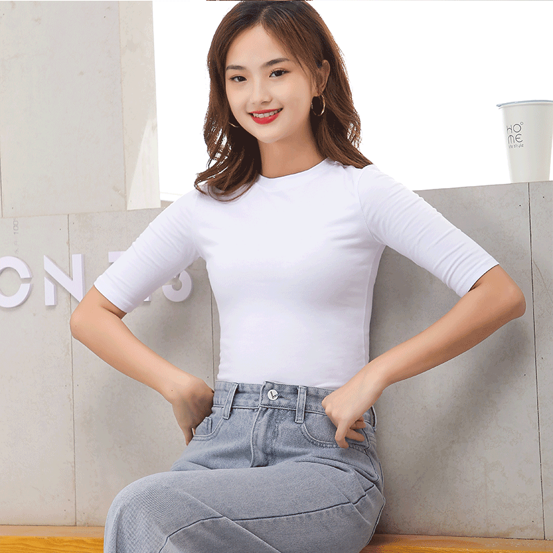 Summer Short White T-Shirt for Women, Short Sleeve, Slim Fit, 2025 New Style 95 Top Tee Base Layer Trendy