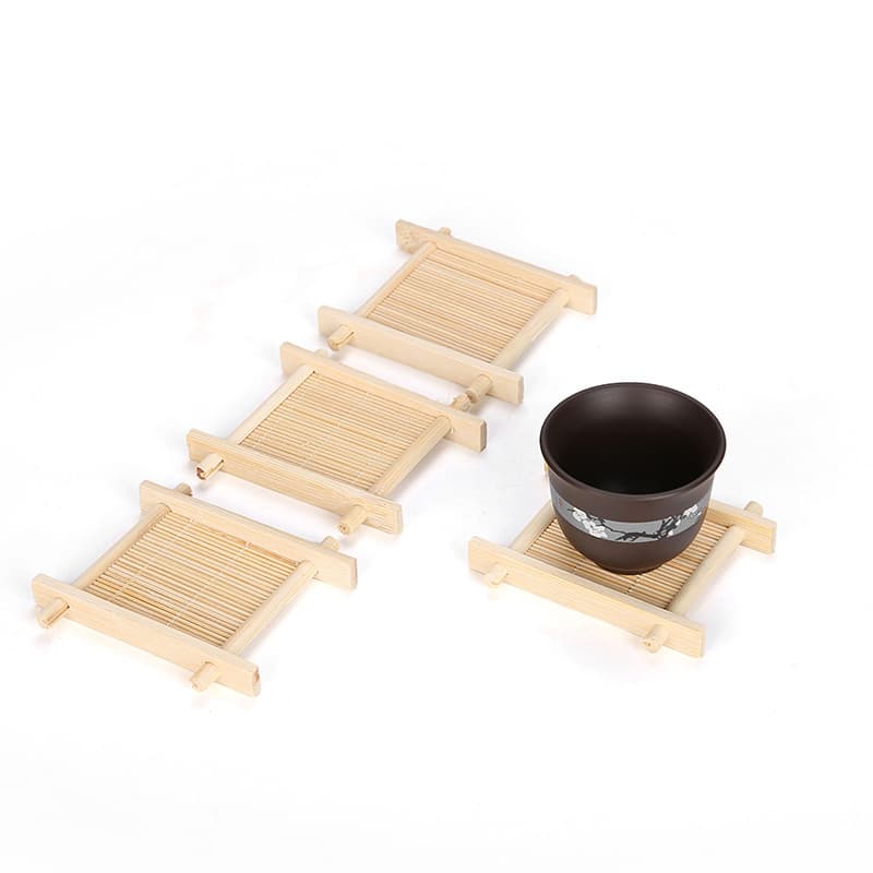 Cross-Pattern Coasters, Bamboo Heat-Resistant Cup Pads, Handmade Coasters for Chinese Pastries and Small Decorations